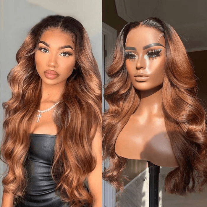 UNice 5x5 HD Lace Closure Melted Hairline Light Auburn Wig With Dark Roots