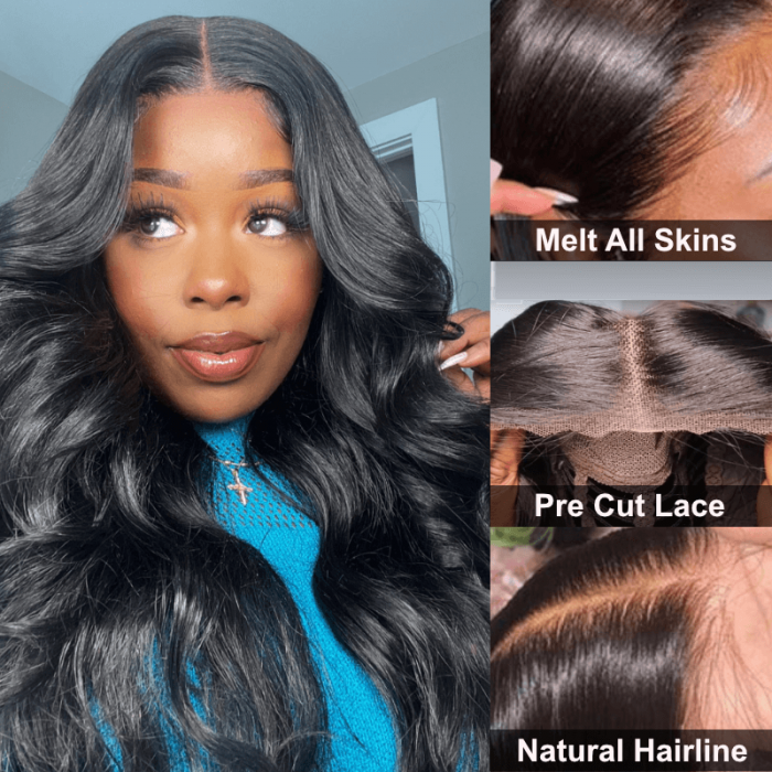 UNice Wear and Go Breathable Cap Pre Cut Lace Closure Body Wave Black Wig