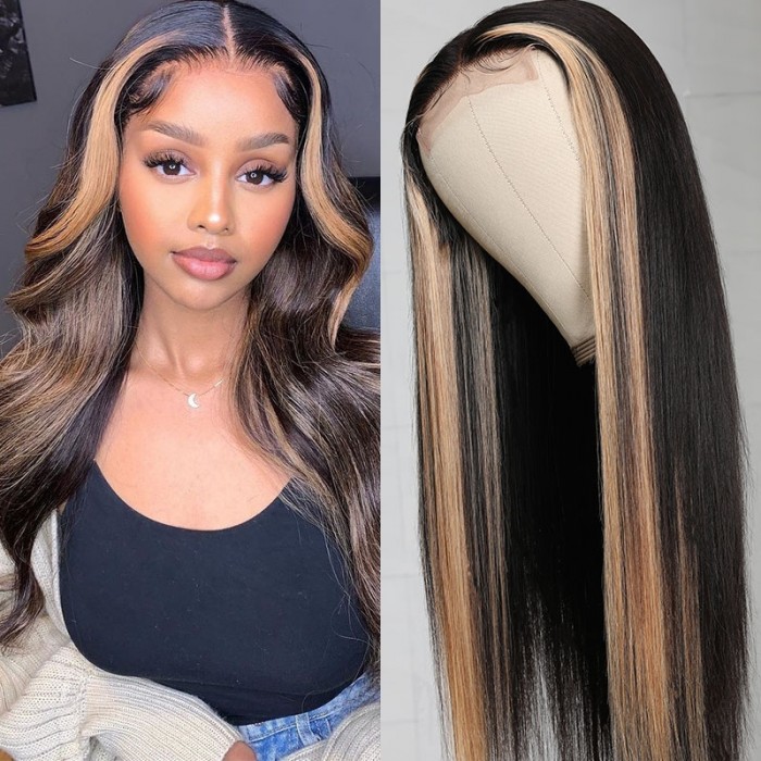 Ombre Color Straight Face Framing Highlight Lace Part Wig