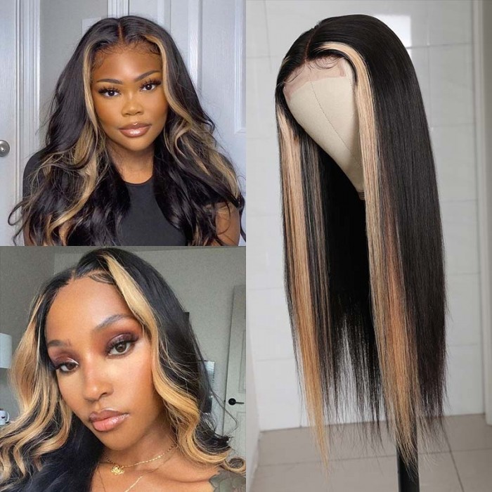 Face Framing TL27 Ombre Highlight Straight Middle Part Lace Wig 150% Density