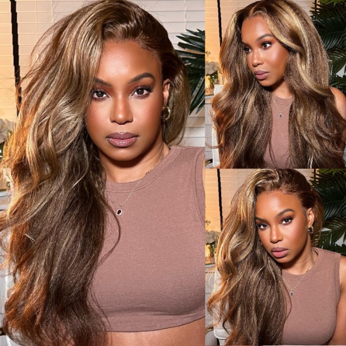 UNice Honey Blonde Highlighted 13x4 Lace Front Water Wave Wig