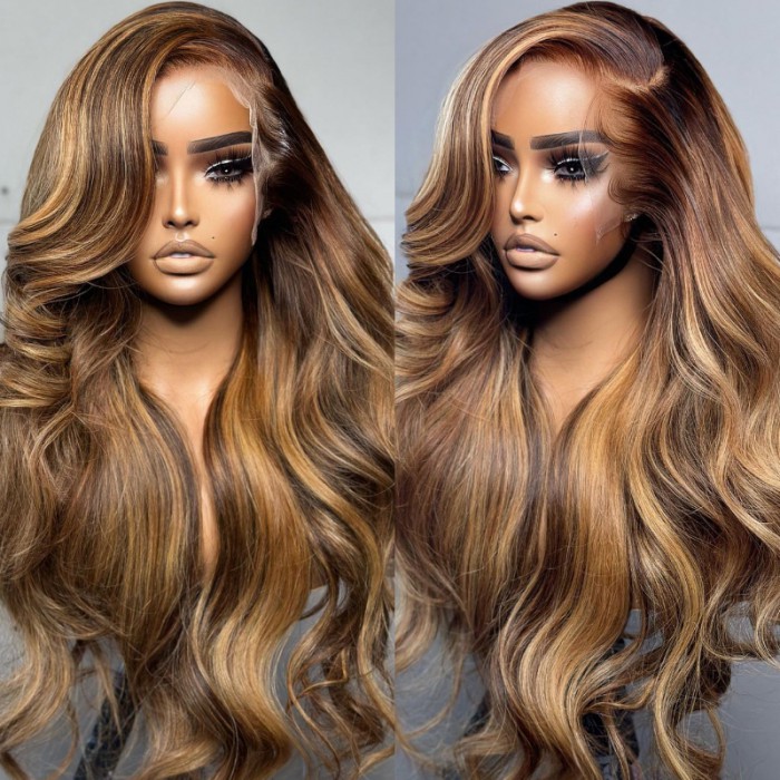 UNice Honey Blonde Highlight Lace Wigs Human Hair Body Wave 150% Colored Wigs