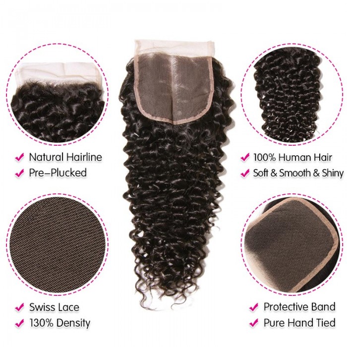 UNice Hair 4pcs Indian Jerry Curly Weaves With Closures Human Hair ...