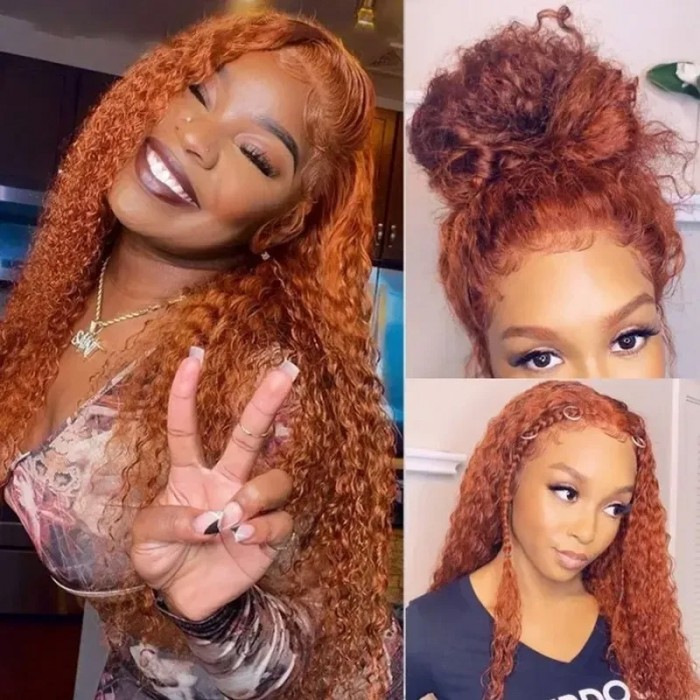14inch Lace Part Ginger Jerry Curl Wig Human Hair Wig 150% Density $100 Flash Sale
