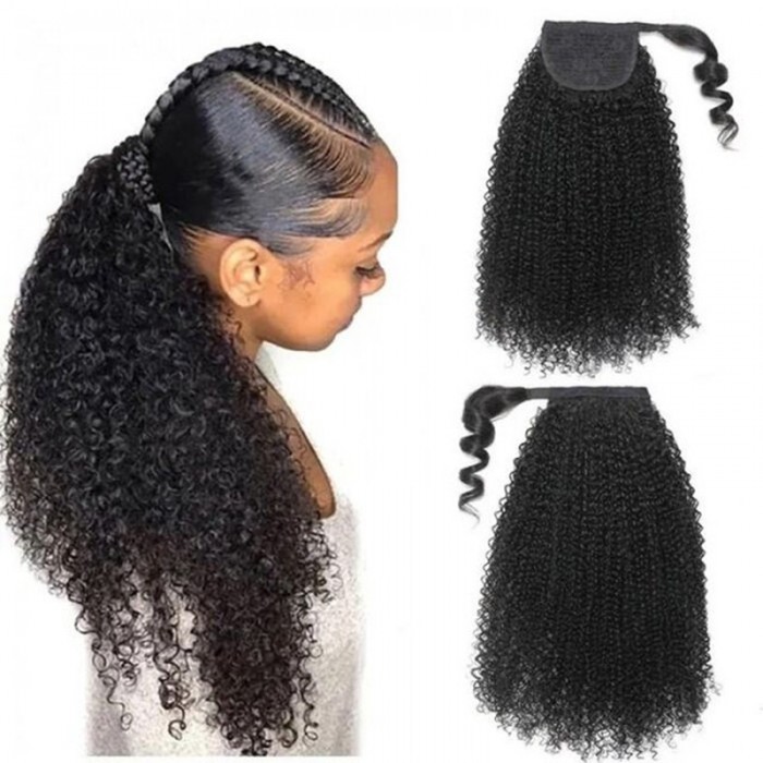 UNice Natural Black Human Hair Kinky Curly Ponytail Extension Hair Piece