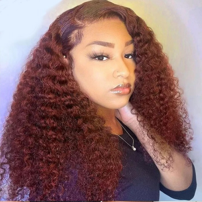 14 Inch Auburn Brown Color Kinky Curly Wig