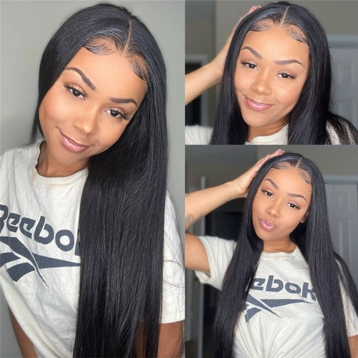 Pre Plucked Natural Hairline Straight Virgin Hair Lace Front Wigs