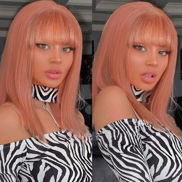 UNice 13x4 Lace Front Rose Gold Straight Bob Wig With Bangs
