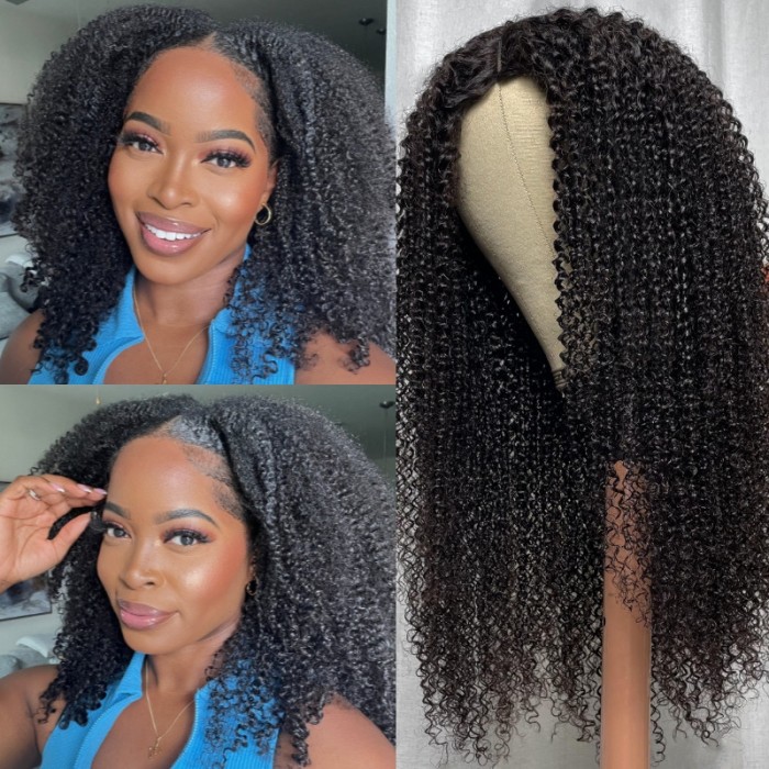 UNice Afro Curly V Part Wig Human Hair No Leave Out