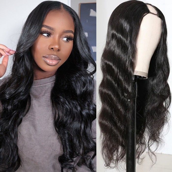 Natural Black Glueless Body Wave Non Lace New U Part 