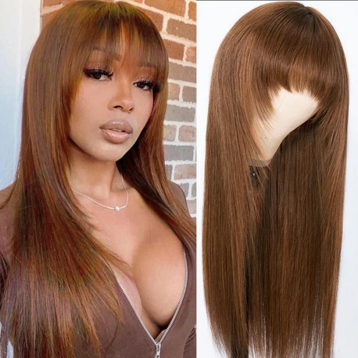 UNice Glueless Dark Brown Hair Color Layer Cut Bang Wig Install in 5 Mins