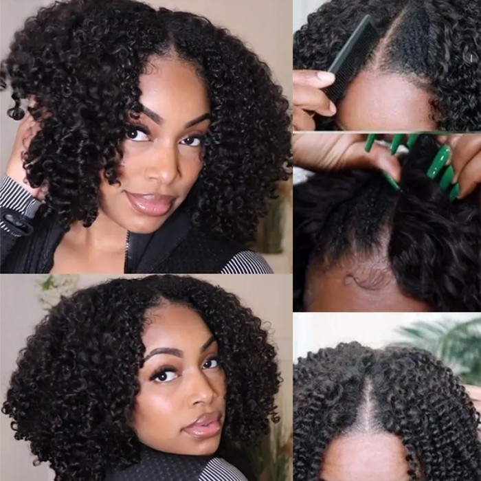 cap size optional v part kinky curly wig