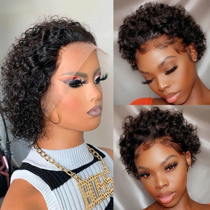 UNice 13x1 Sheer Lace Front Natural Curly Pixie Cut Wig