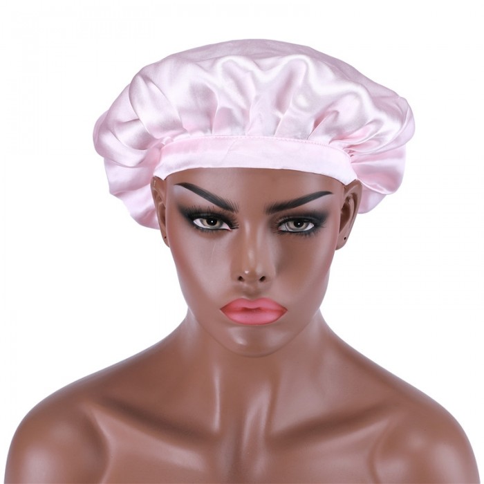 Adjustable Satin Pink Night Cap Sleeping Hat For Making Wigs Nightcap For Women