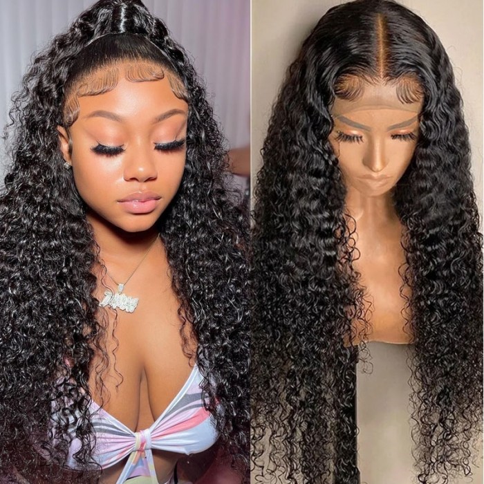 Natural Pre-plucked Long Curly Lace Front Wig 100% Human Hair