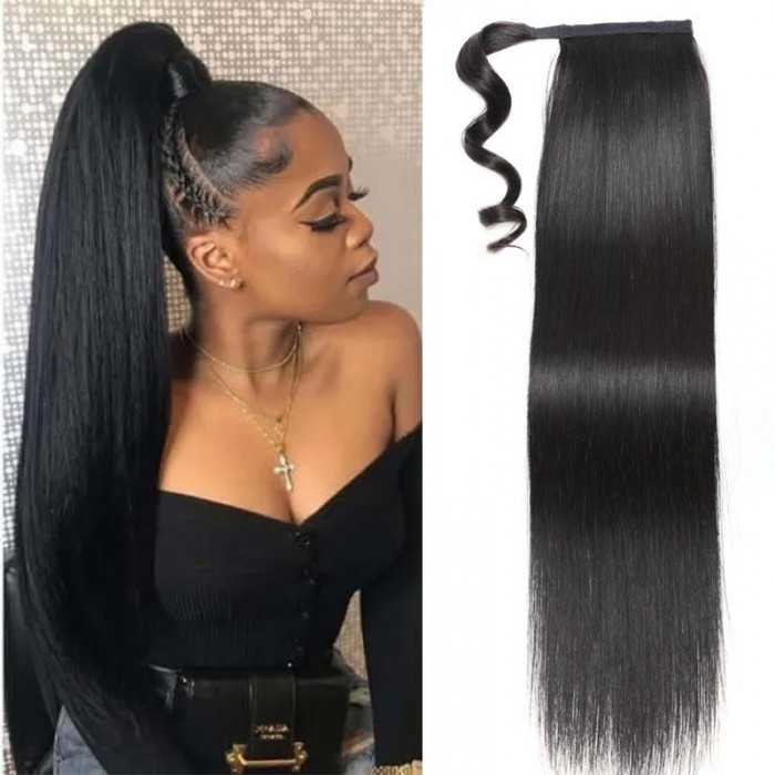 Flash Deal Instant Confidence Booster Straight Human Hair Clip in Ponytail Extension Natural BLack