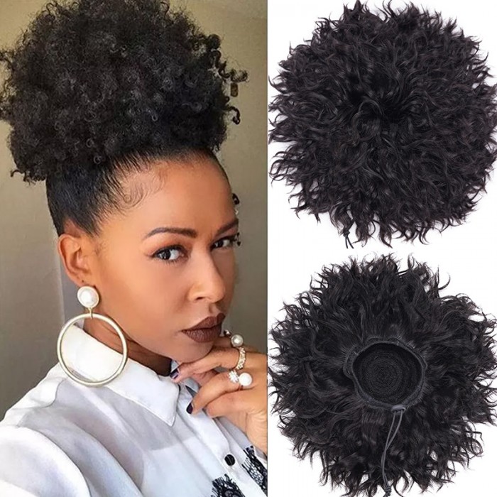 UNice Afro Puff Kinky Human Hair Drawstring Ponytail Extension
