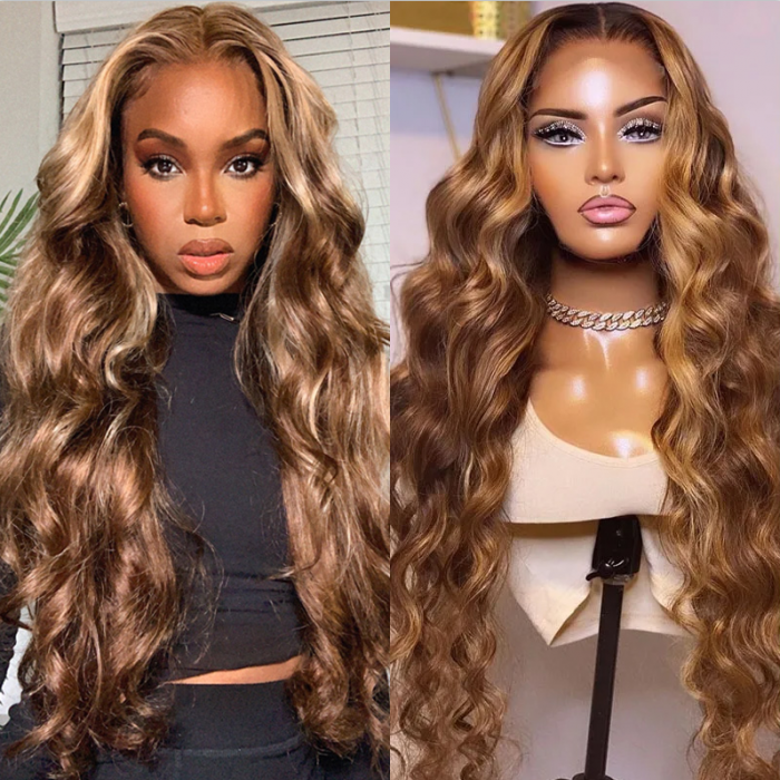 UNice Honey Blonde Highlight Lace Front Wigs Human Hair Body Wave Colored Wigs Bettyou Series