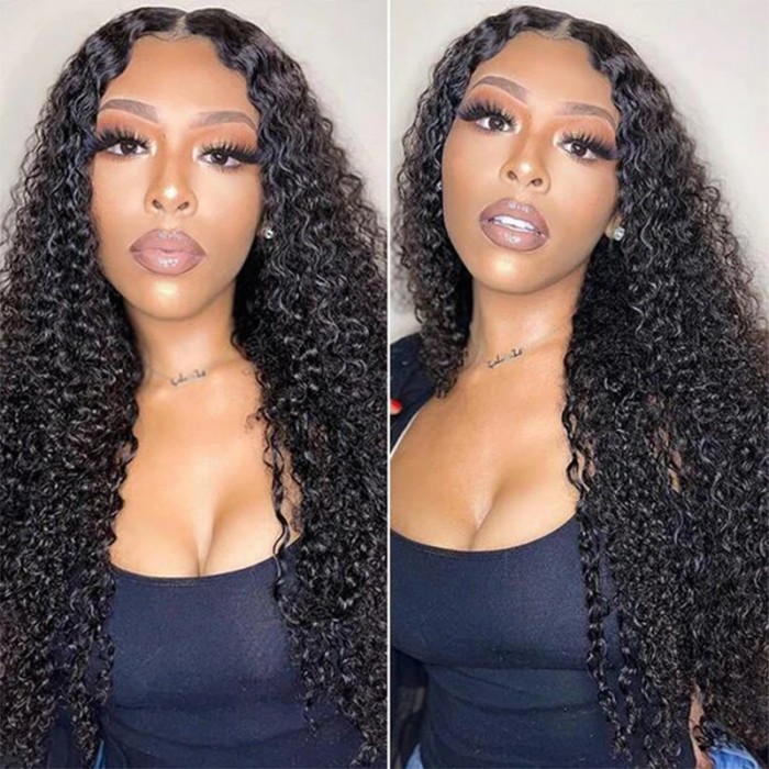UNice Kinky Curly V Part Wig Human Hair No Leave Out 