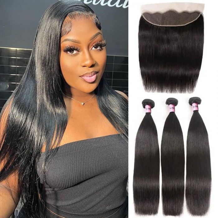 Straight Human Hair With Lace Frontal Closure