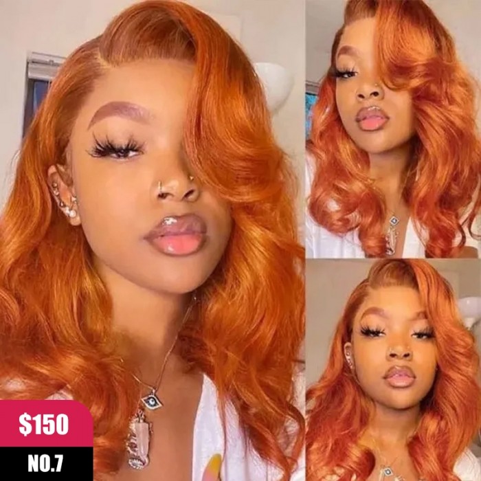 Super Flash Sale UNice 20 Inch Ginger Orange Body Wave Lace Part 150% Density Wigs