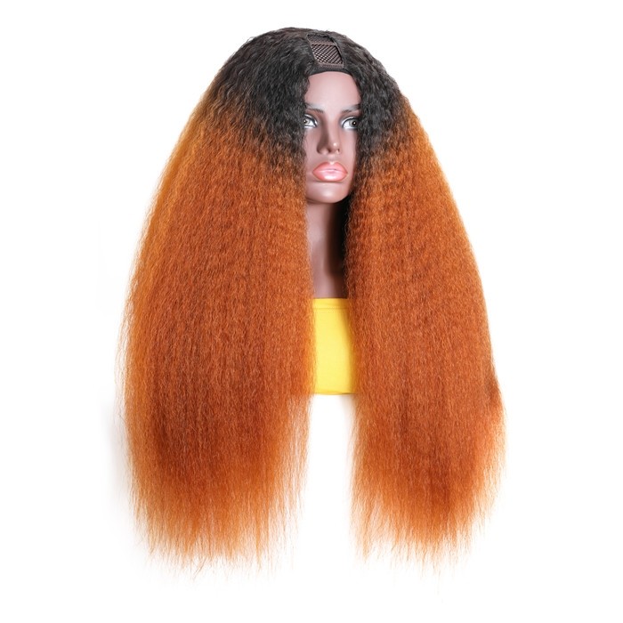 Ins Flash Sale 10Inch Ginger Orange Ombre Kinky Straight U Part Wig 150% Density