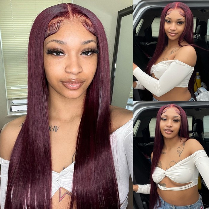99J Straight Burgundy 13x4 Lace Front Human Hair Wig