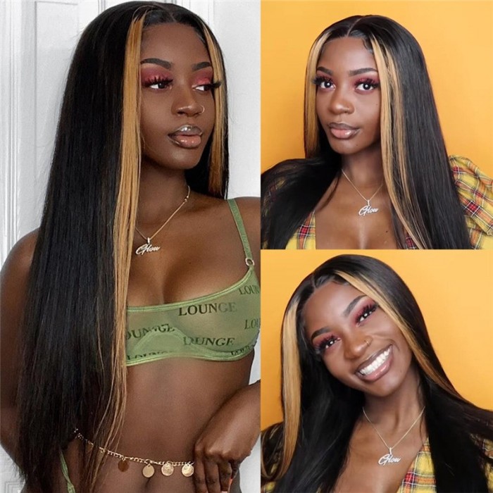 UNice Points Auction Straight Highlight 13x4 Lace Front Human Virgin Hair Wigs 16 Inch