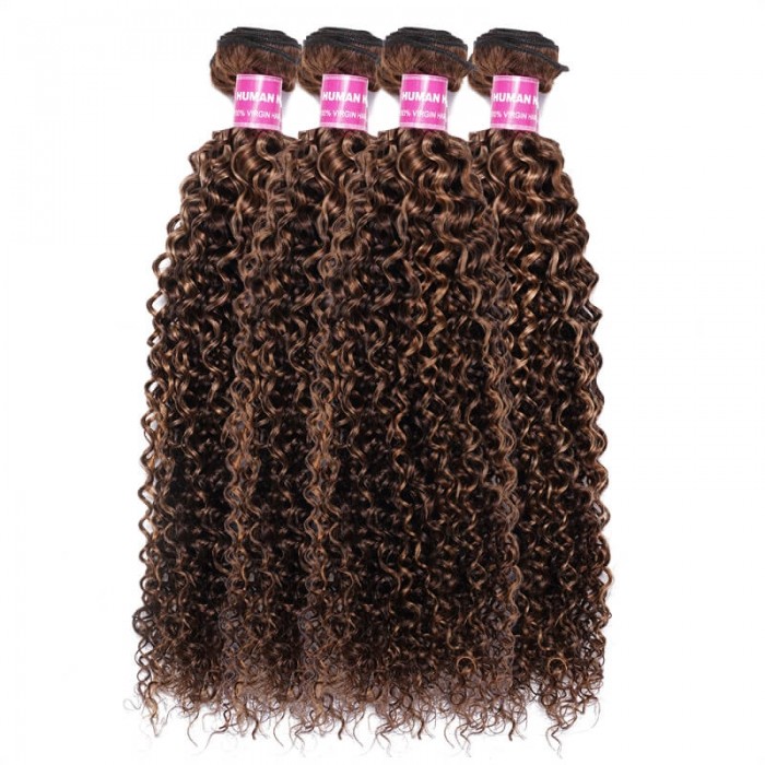 UNice Blonde Highlight Piano Color 4 Bundles Of Curly Weave Hair Deal