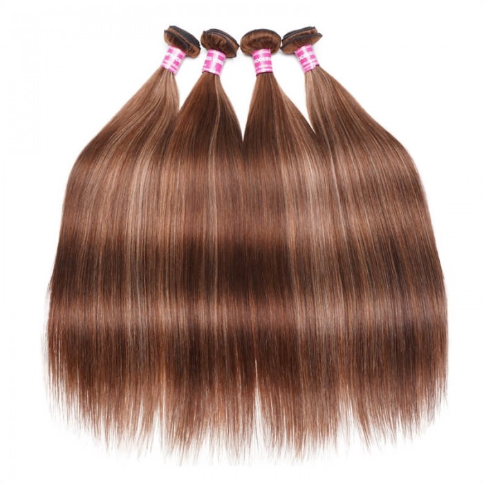 UNice Colored Balayage Highlights Hair Weave Straight Virgin Hair 4 Bundles TL412