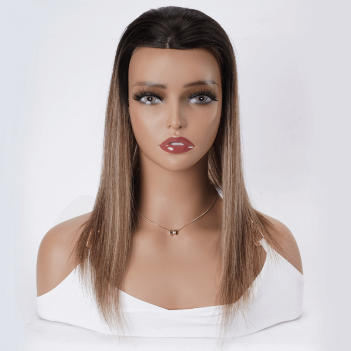 UNice Hair Topper Brown Balayage Hand-Tied Lace Front And Weft Hollow Net Hair Topper