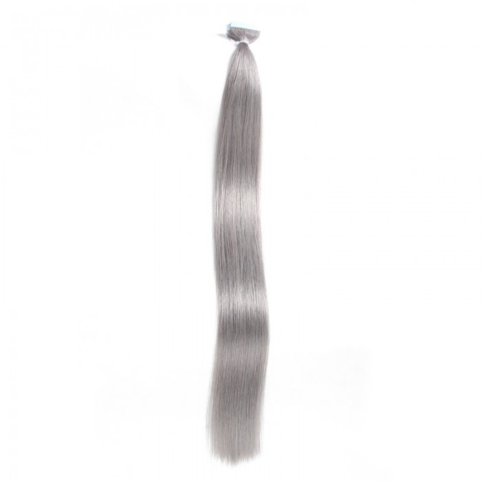 UNice 20pcs 50g Straight Tape In Hair Extensions #80 Grey 100% Virgin Hair 