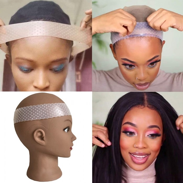  No Skill Bandage Transparent Silicone Natural Grip Headbands for Women Comfort Elastic Wig Grip Cap(1 pc)