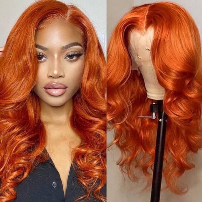 UNice ginger hair color lace front body wave human hair Wavy wig ...