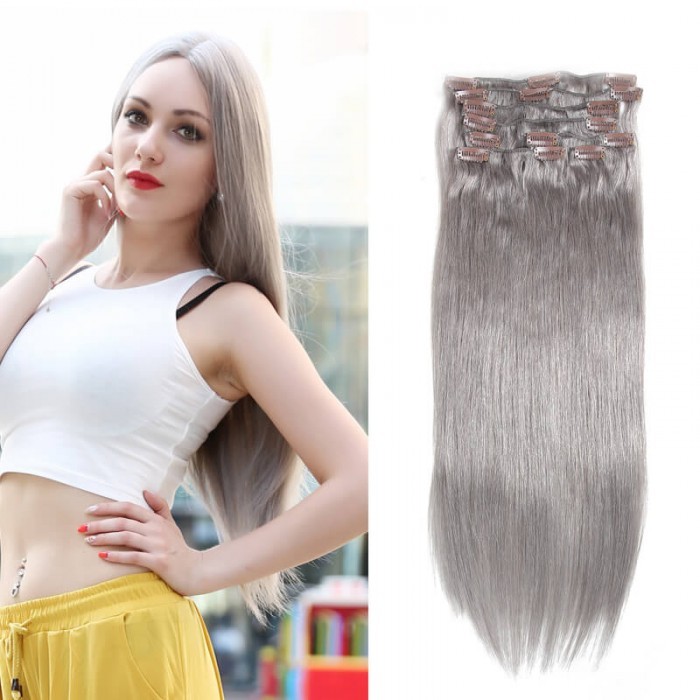 UNice 100g #80 Grey Clip In Hair Extensions 