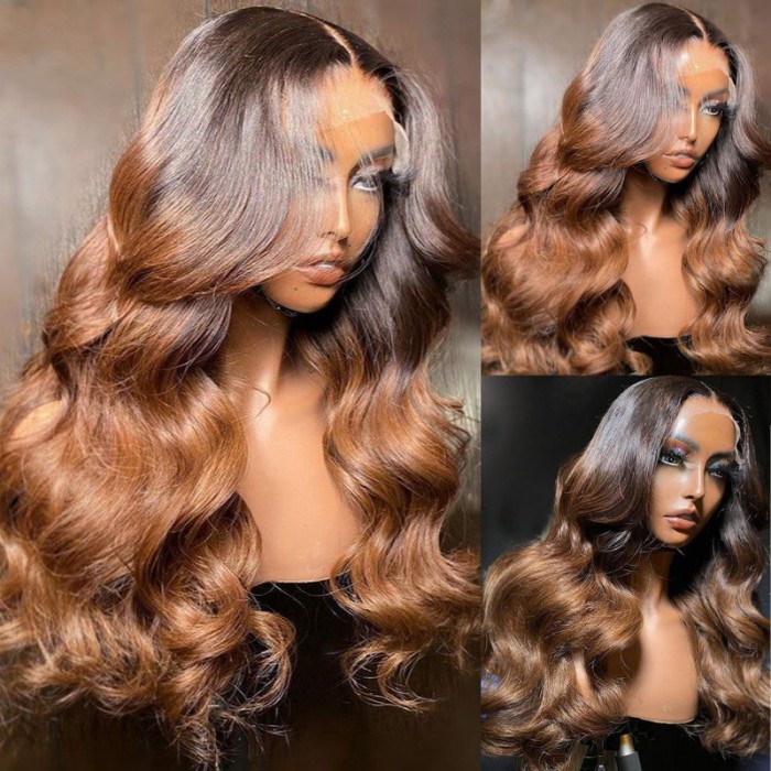 UNice 13x4 Lace Front Brown Caramel Ombre Body Wave Wig