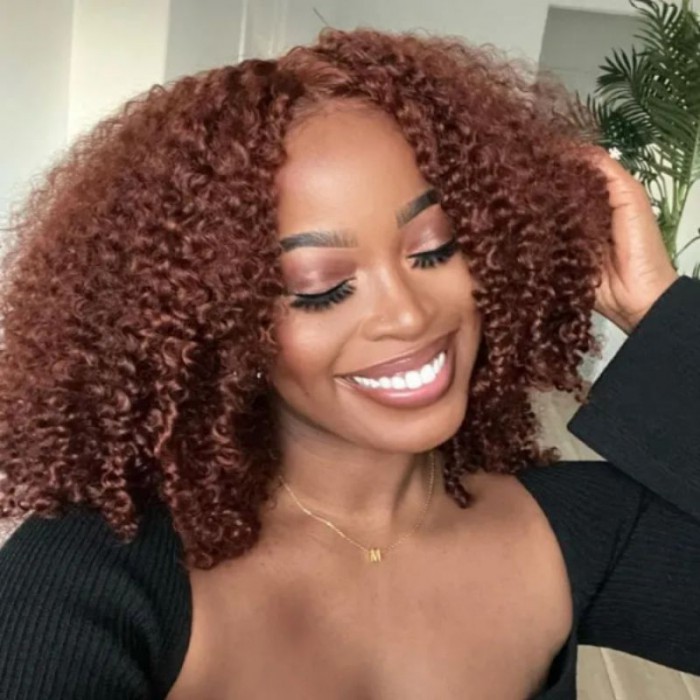 UNice 13x4 Lace Front Kinky Afro Puff Reddish Brown Shoulder Length Wig