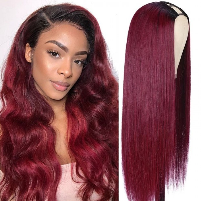 Unice Whatsapp Special Offerl HeadBand Ombre 1B/99J Burgundy Staight Human Hair Wigs