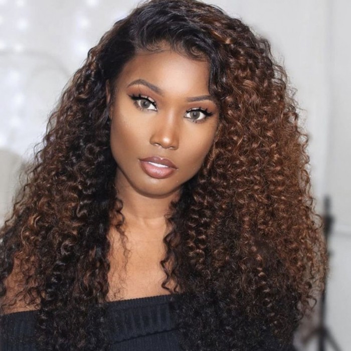 UNice 4x0.75 T Part Lace Dark Brown Jerry Curly Wig With Highlights