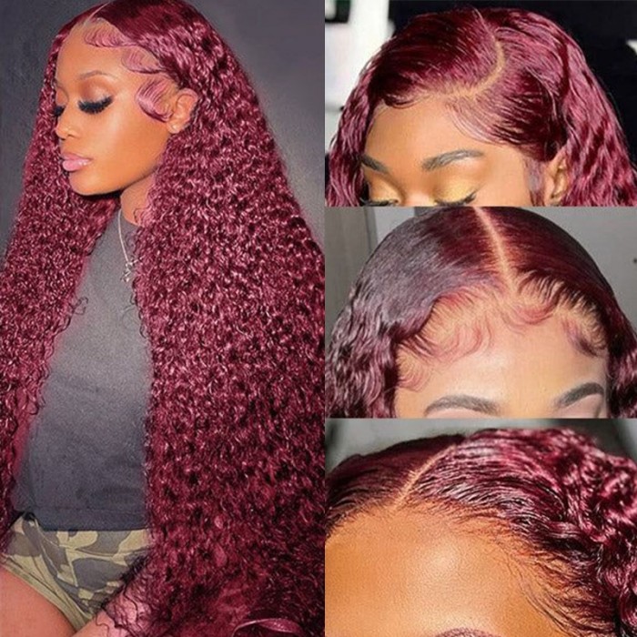 UNice 99J Burgundy 4x4 Lace Closure Jerry Curl Human Hair Wig