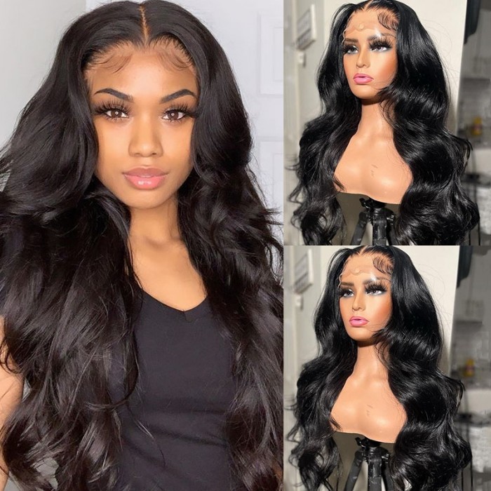 UNice Affordable Lace Front Wigs Body Wave Real Black Hair Wigs Lace Front Wig Pre-plucked Human Hair Wigs with Baby Hair Natural Color Bettyou Series