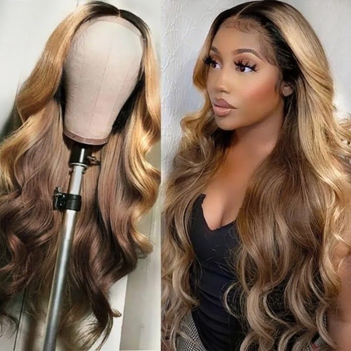 Unice Summer Special Offer Money Piece Brown Highlights Honey Blonde 13x4 Lace Front Loose Wave Wig 16inch
