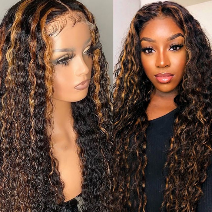 50% Off Chestnut-Toned Balayge Water Wave 13 by 4 Lace Front Wig 150% Density Preplucked With Baby Hair