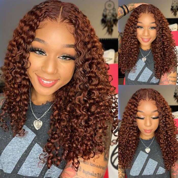 UNice Wear Go 6x4.5 Pre-Cut Lace Reddish Brown Glueless Curly Air Wig
