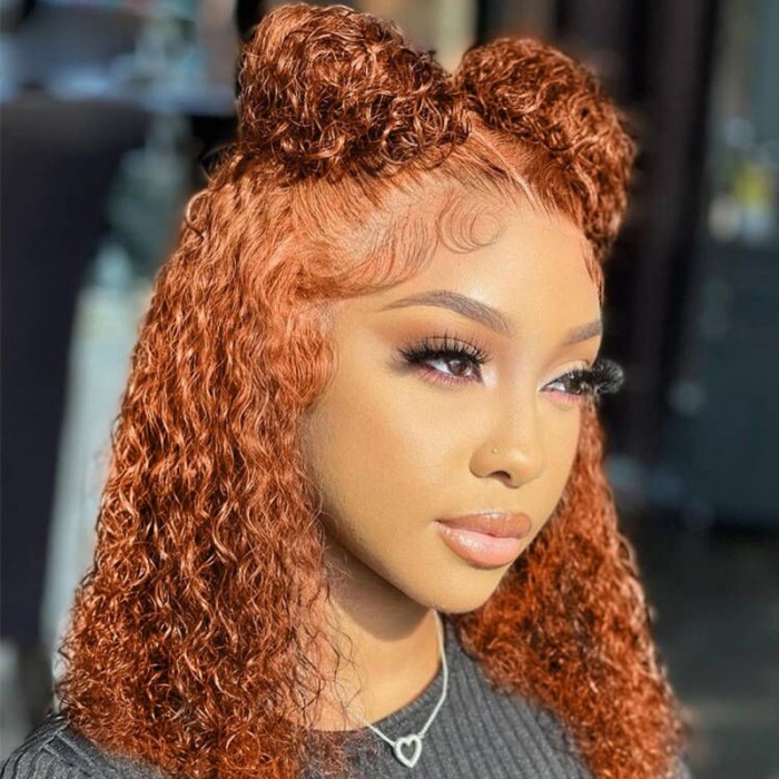 UNice Burnt Orange Copper Hair Color Water Wave T Part Lace Wig Human Hair