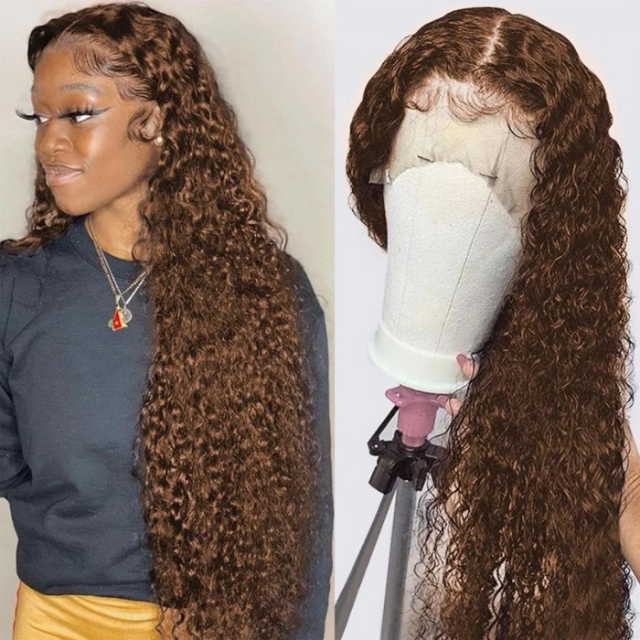 UNice Chocolate Brown Hair Color T Part Wig Curly Hair Pre Plucked Wig 150% Density