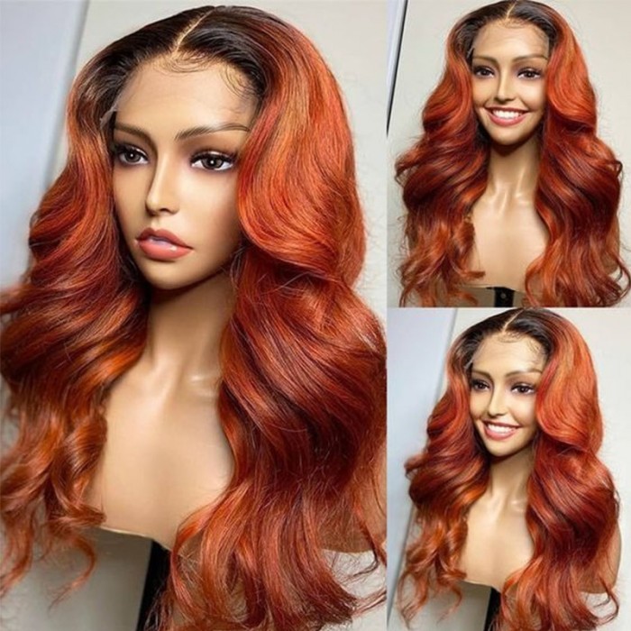 UNice Cinnamon Brunette Loose Wave 13x4 Lace Frontal Wig With Dark Roots2
