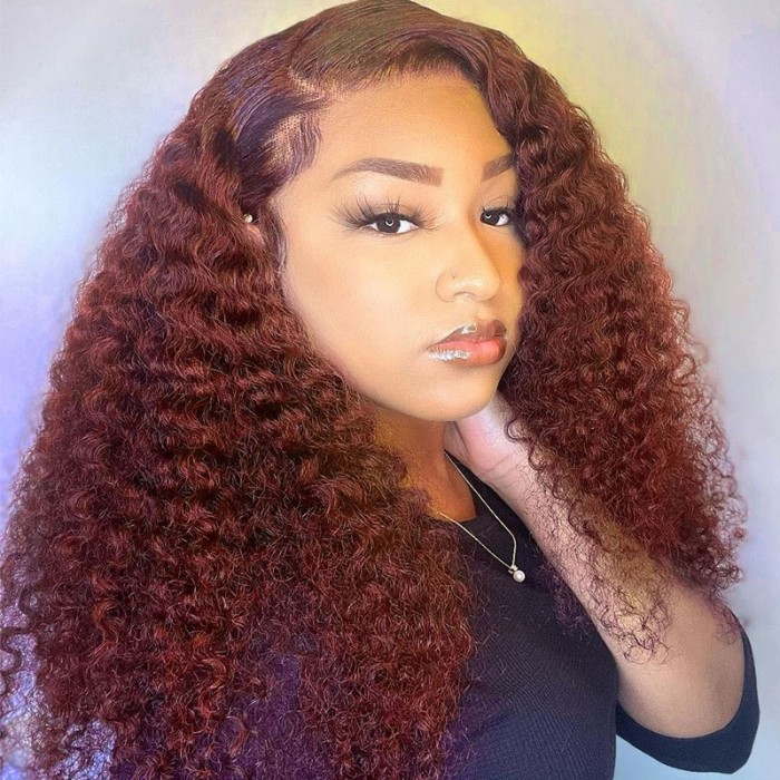 UNice Glueless Auburn Brown Color Afro Kinky Curly 100% Human Hair Wig