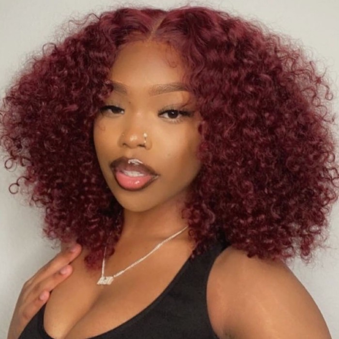 UNice Glueless Auburn Brown Color Afro Kinky Curly 100% Human Hair Wig