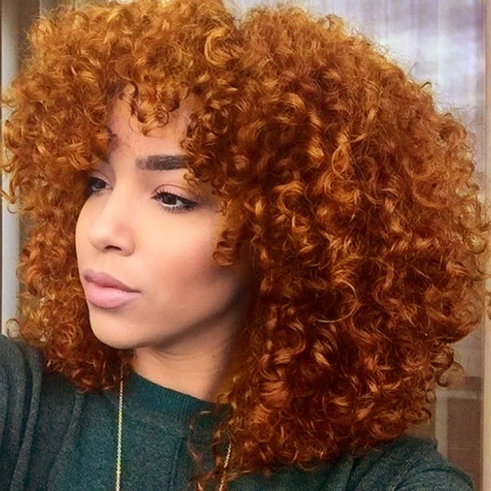 UNice Colored Ginger Orange Glueless Short Pix Cut Bob Wigs Bouncy Curls with Bangs